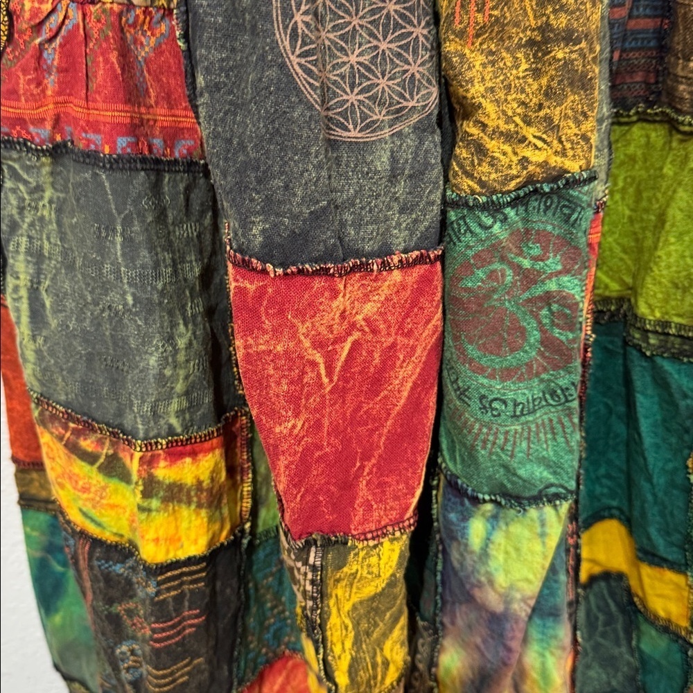 Handmade Bohemian Multi Color Wide-Leg Patchwork Cotton Jumpsuit size Medium - Picture 9 of 11